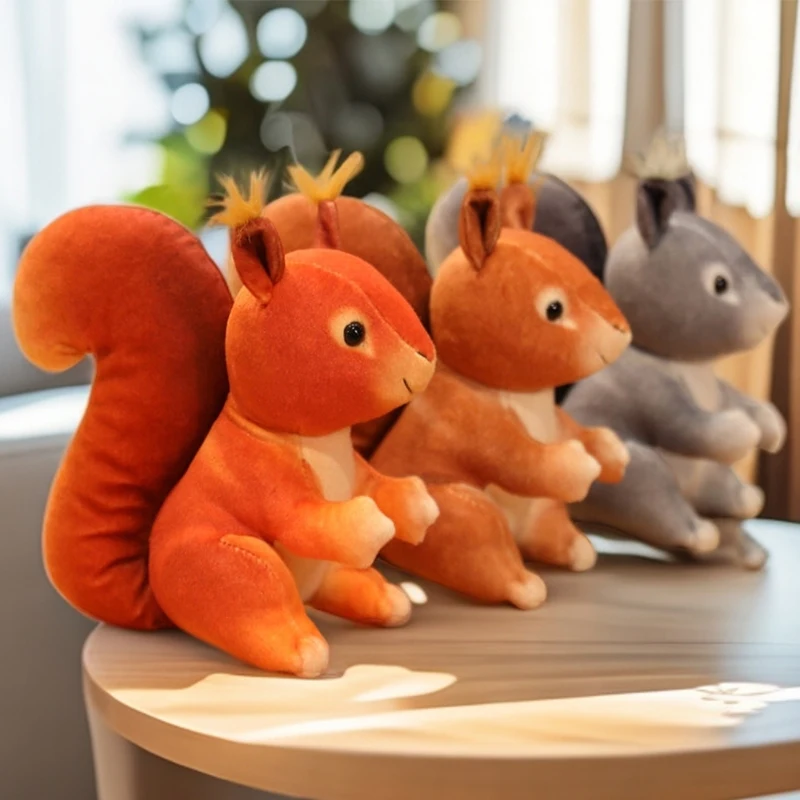 25cm Grey INS Like Real Squirrel Plush Toys 4 Colors Stuffed Animal Simulated Little Squirrel Home Decor Birthday Gifts for Kids