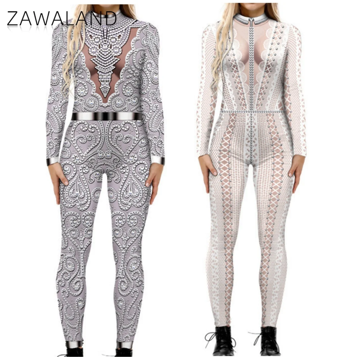 

Art Gymnastics Cosplay Costume Fake Body Printed Long Sleeve Jumpsuit Mother Daughter Matching Set Carnival Performance Jumpsuit