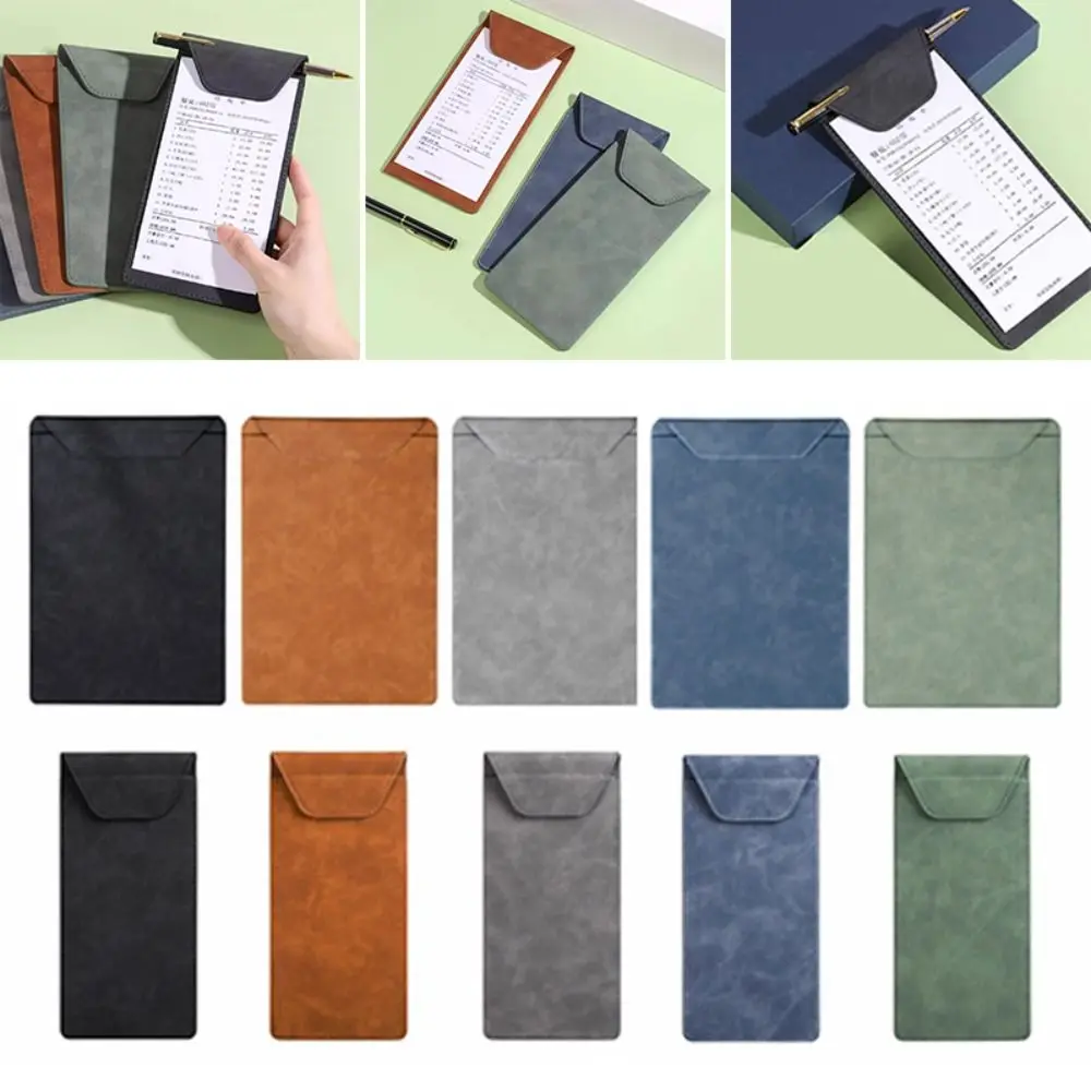 

PU Leather Menu Wine Holder Invisible Magnetic Buckle Pen Insert Clipboard Document Clip Waterproof Bill Holder Office School