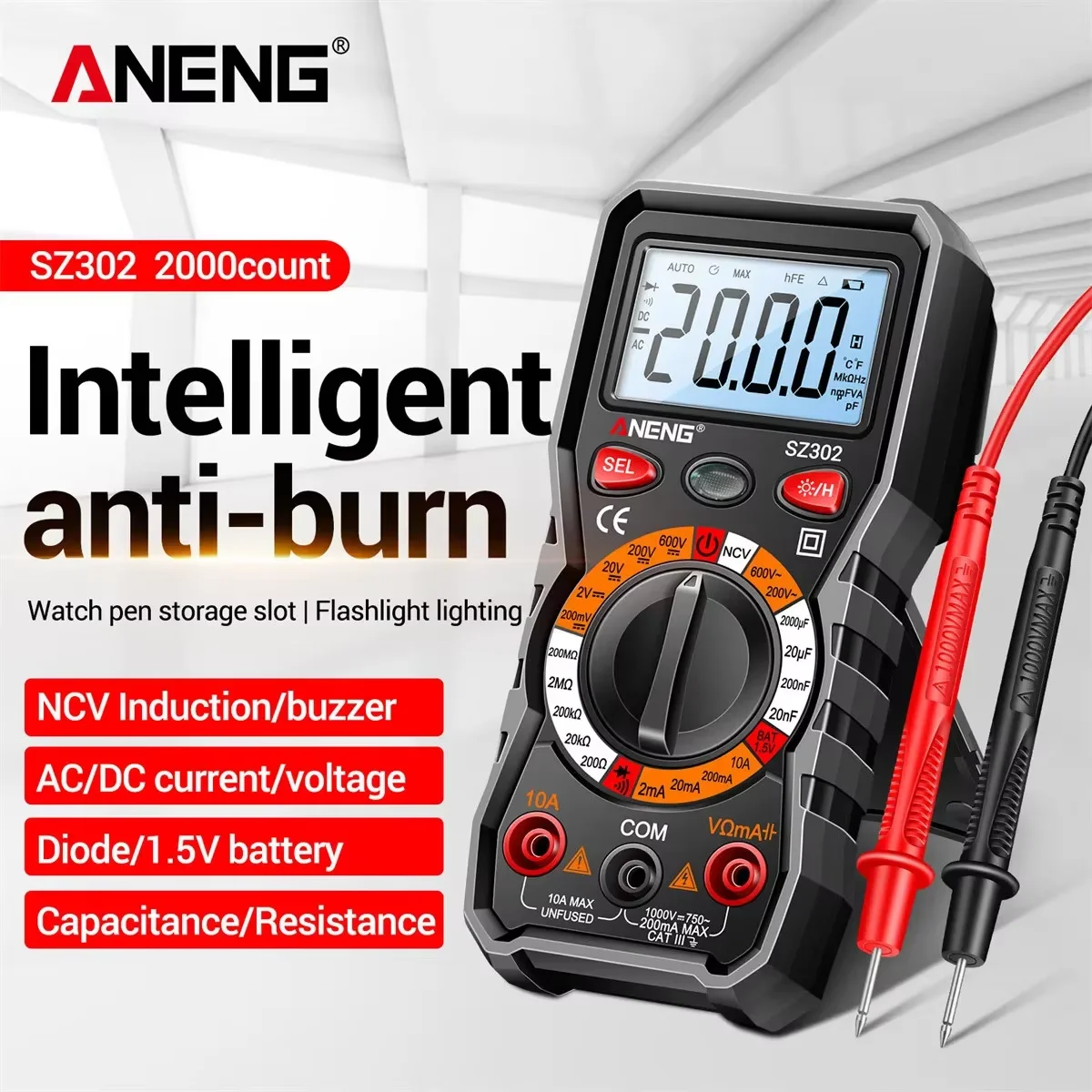 Digital Multimeter ANENG SZ302 2000Counts Non-Contact AC/DC Voltage Current Resistance Capacitance Diode Tester Electrician Tool