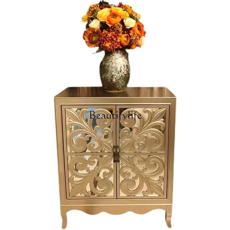 

45Ljy Solid wood American carved dining side cabinet household storage foyer living room decorative cabinet