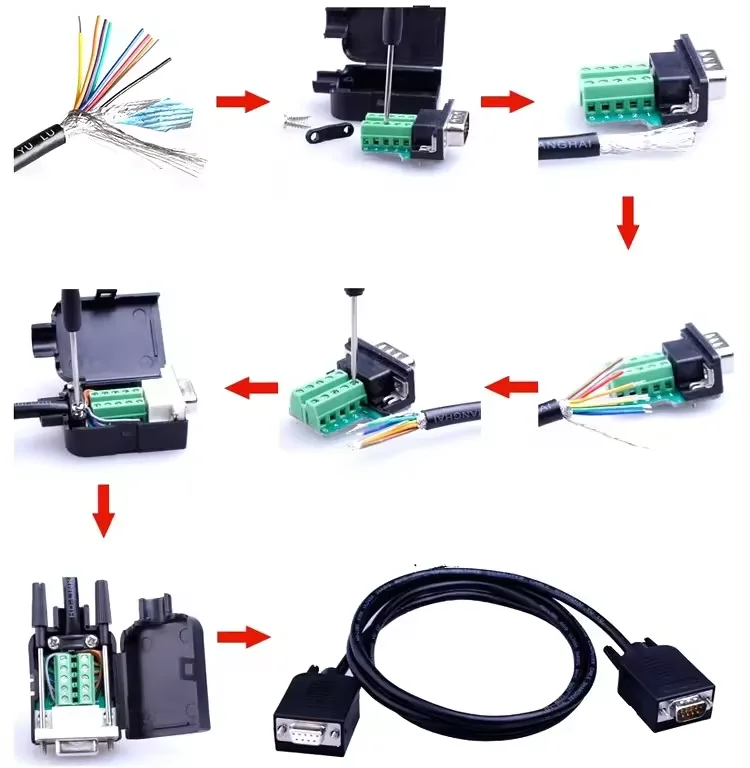 wo Row DB9-pin Solderless Connector RS232/485 Adapter Board 9P Serial Port COM Port Solderless Male and Female Plugs