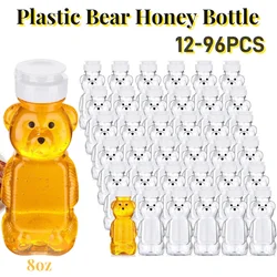 12-96PCS Plastic Bear Honey Bottle 8oz Empty Honey Squeeze Bottle Bulk Honey Dispenser with Lid Honey Jar for Baby Shower Gifts