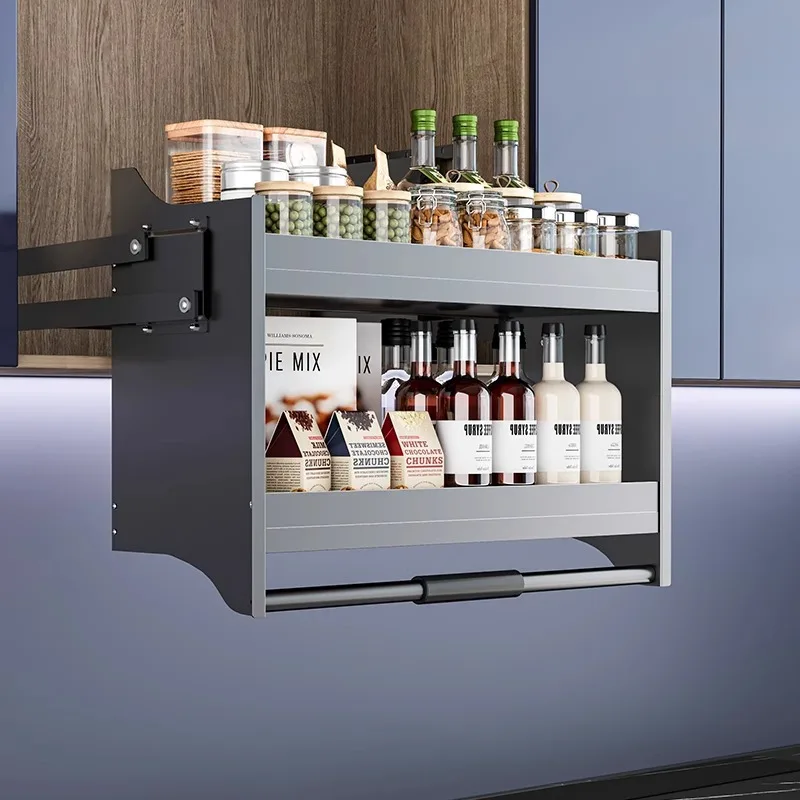 

Kitchen Cabinet Hanging Cabinet Lifting Basket Pull-down Wall Cabinet Aluminum Alloy Locker Shelf