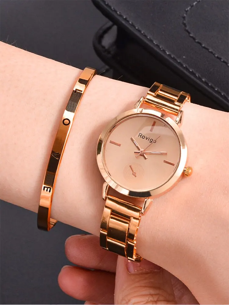 Simple Steel Women's Set 2pcs Watch+LOVE Fashion Band