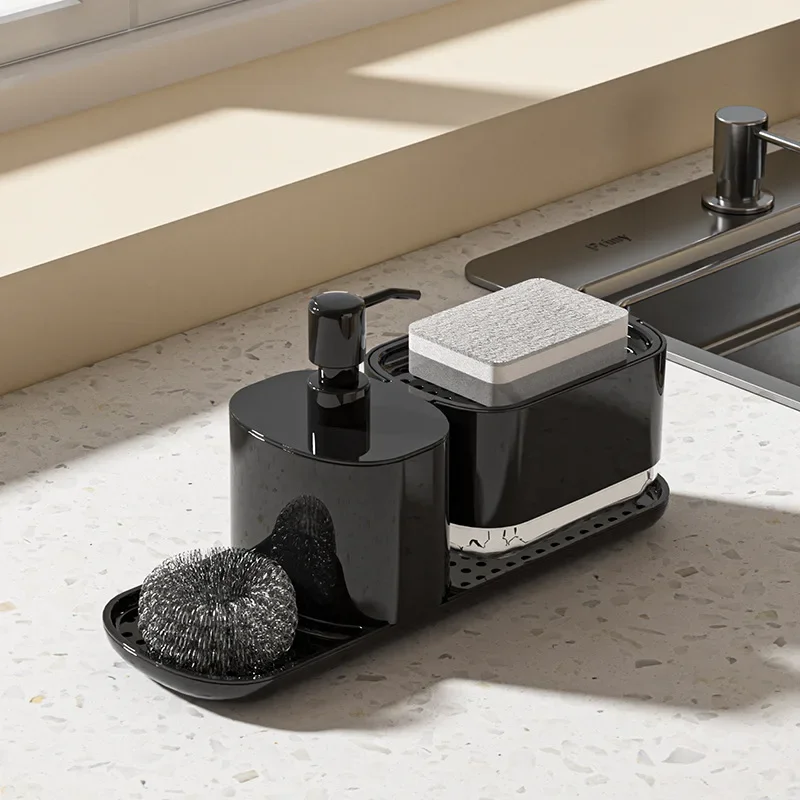 

Kitchen Dish Soap Dispenser with Sponge Holder 2 In 1 Countertop Soap Pump Dispenser for Kitchen Sink Soap Liquid Dispenser