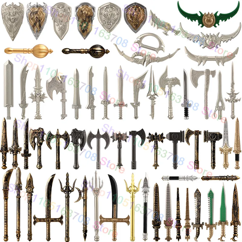 Medieval Military Anime Figures Accessories Building Blocks Toys Soldiers Shield Sword Bow Trident Ax Sword Spear Crossbow TOYS