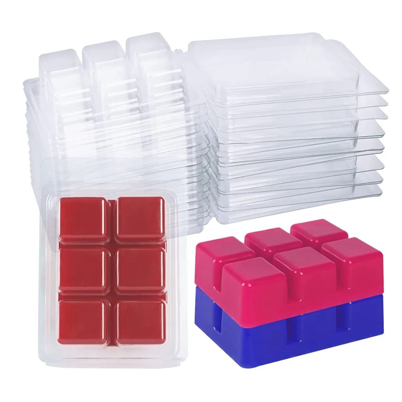 New 100 Packs Wax Melt Clamshells Molds, Clear Empty Plastic Square Tray For Wax Tarts Candles