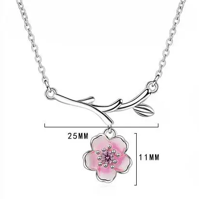 925 Sterling Silver Pink Cherry Blossom Necklaces Fashion Daily Jewelry Flower Pendant Necklace Colar de Prata S-N437