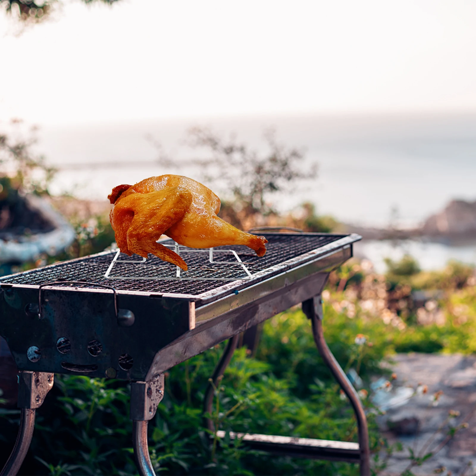 

Portable Stainless Steel Chicken Roasting Rack Beer Can Holder Vertical Grill Stand Outdoor Barbecue Beer Can Chicken Stand