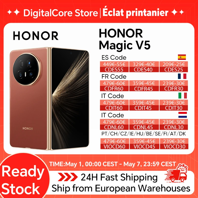 HONOR Magic V5 Version Globale Originale Smartphone 5G Double écran OLED HDR Snapdragon 8 Elite 5820mAh 7,95 pouces 66W SuperCharge
