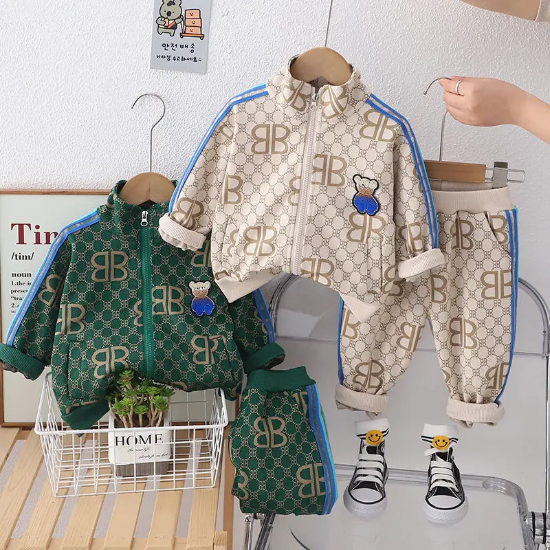 

Boys' Suit 2025 New Trendy Spring Autumn Children's Clothes Cardigan Jacket and Pants Baby Boy Handsome Sweater Two-piece Set