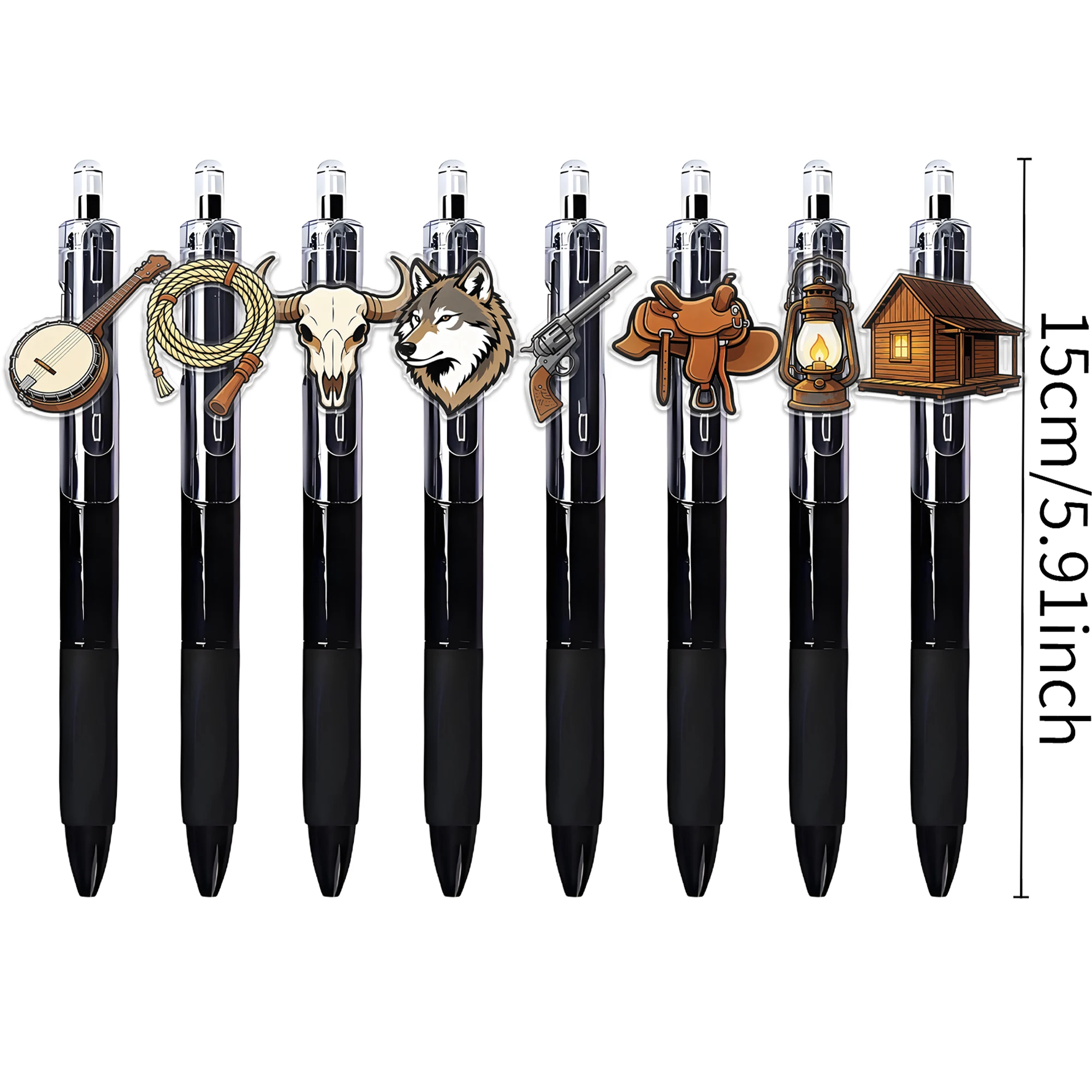 12PCS American Western denim retro element ballpoint pen pattern random