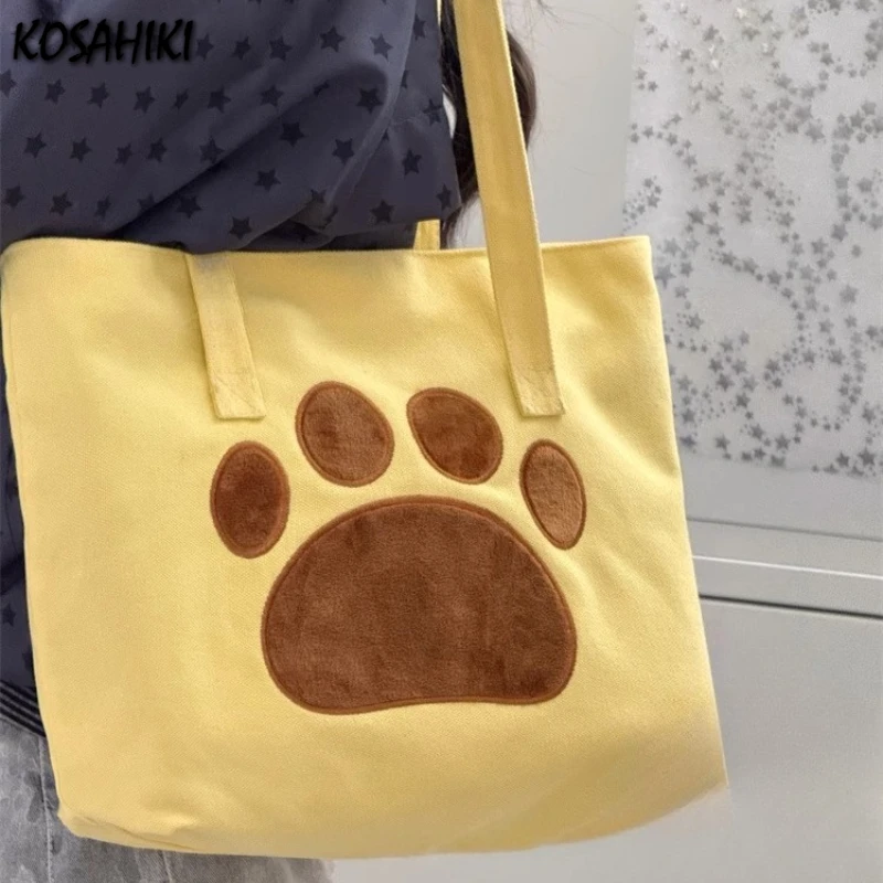

Fashion Cartoon Cute Paw Underarm Bag Women Y2k Aesthetic Kawaii Chic Canvas Bags All Match Casual Office Lady Shoulder Handbags