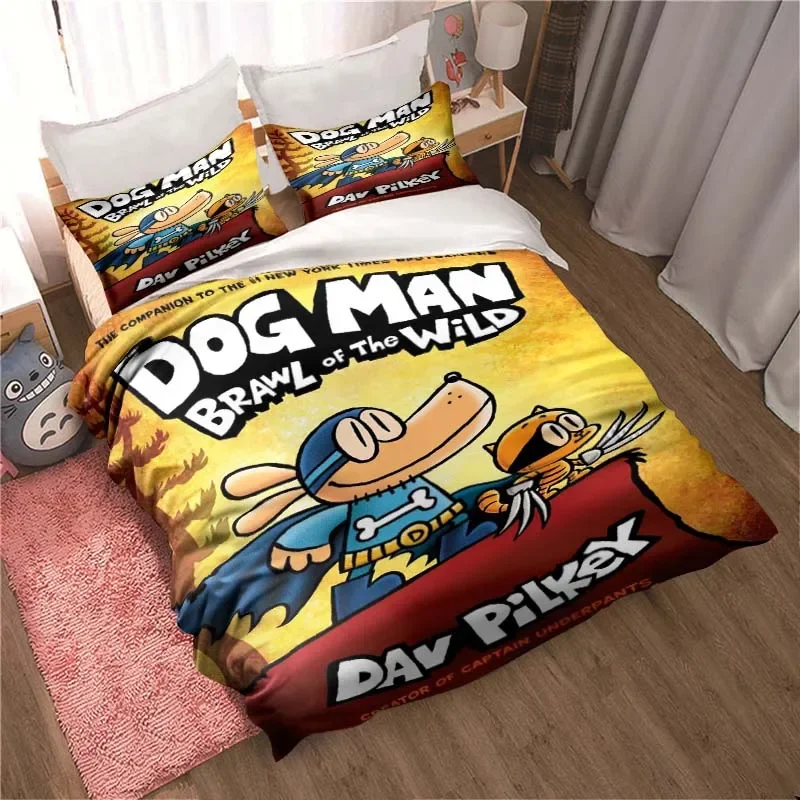 

DOG MAN Cute Cartoon Pattern Bedding Set Duvet Cover Single Double Bed King Size Bed Set Adult Kid's Bedroom Anime Sheet