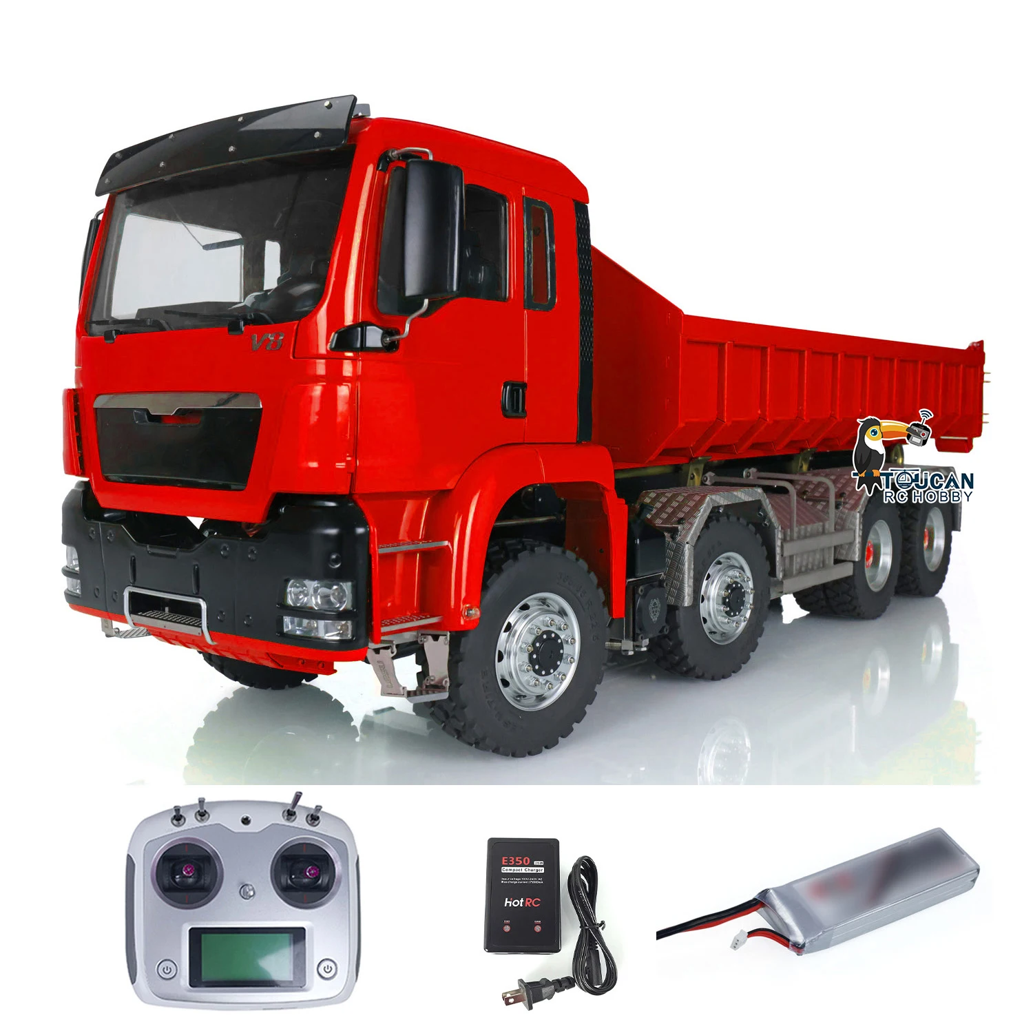 LESU 8x8 RC Hydraulic Full Dump Truck 1/14 Remote Control Roll On Off Tipper Dumper 2-speed Vehicle Model Light Sound THZH1920