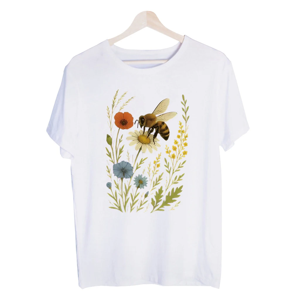 Men's Bee and Wildflower Graphic Tee, Short Sleeve Crew Neck T-Shirt for Casual Summer Outfits