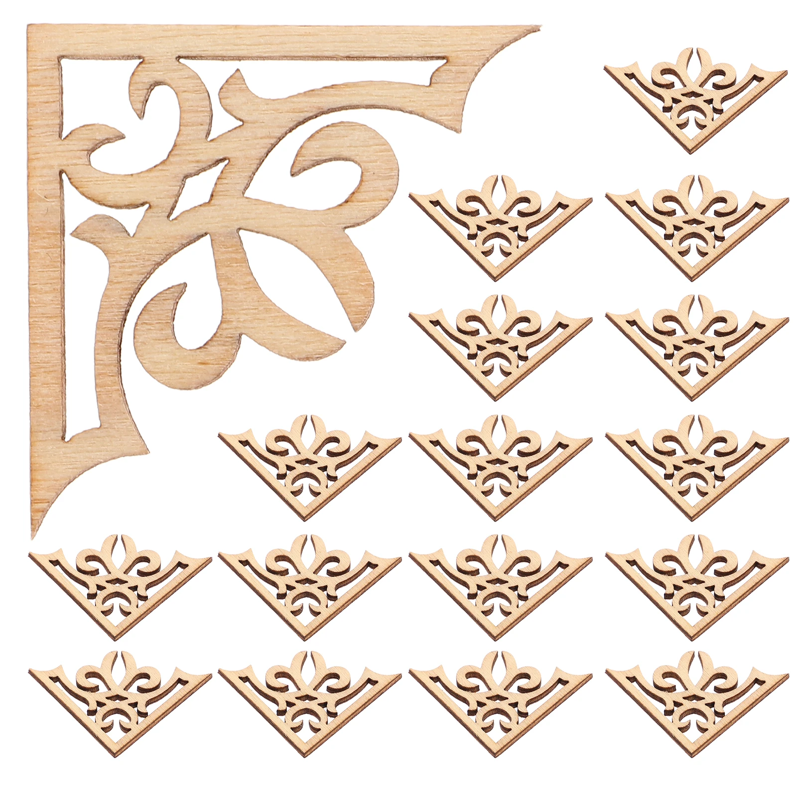 

100pcs Wood Carved Decorations Retro Applique Frame Unpainted Wall Cabinet Wooden Corner Flowers European Style
