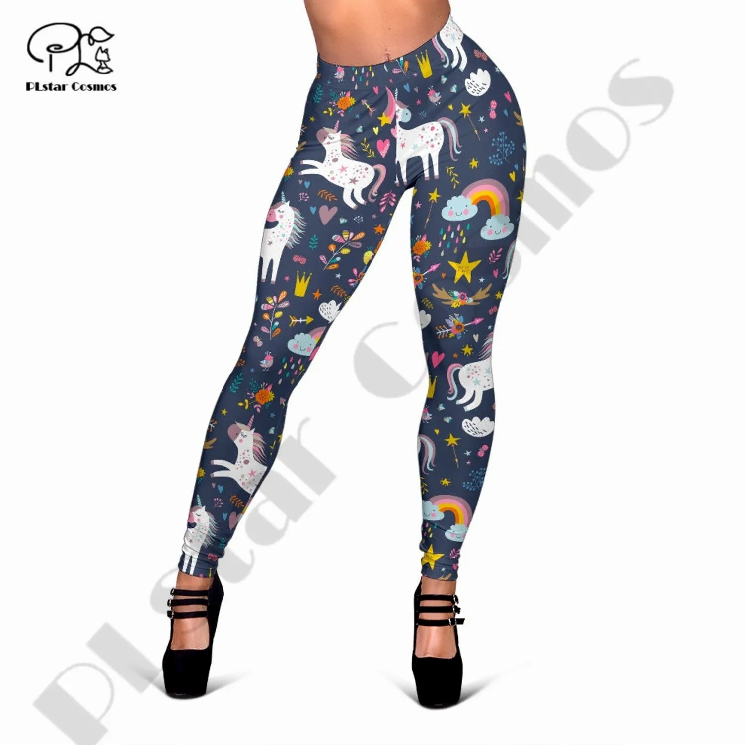 PLstar Cosmos Newest Hot Women 3Dprint Unicorn Flower Leggings US Size Workout Leggings Slim Pants Sexy GYM Fitness Leggings Q-1