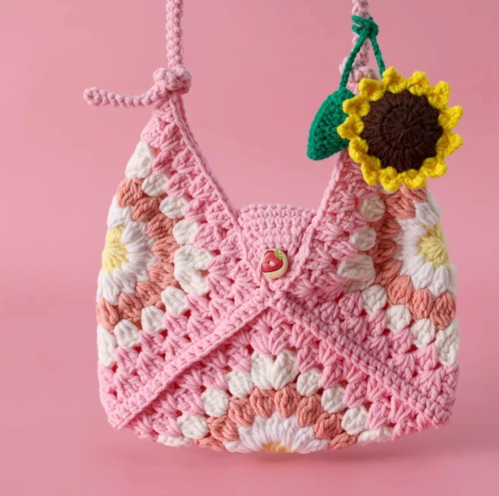 

Summer new street style travel coin purse mobile phone wool crocheted fairy shoulder crossbody bag woven bag finished product
