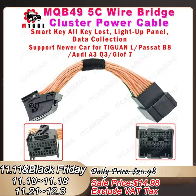 MQB49 5C Cable MQB 49 Smart Key All Key Lost Support Newer Car for TIGUAN L/ Passat B8/ Audi A3 Q3/ Glof 7 Collect Data Light-Up