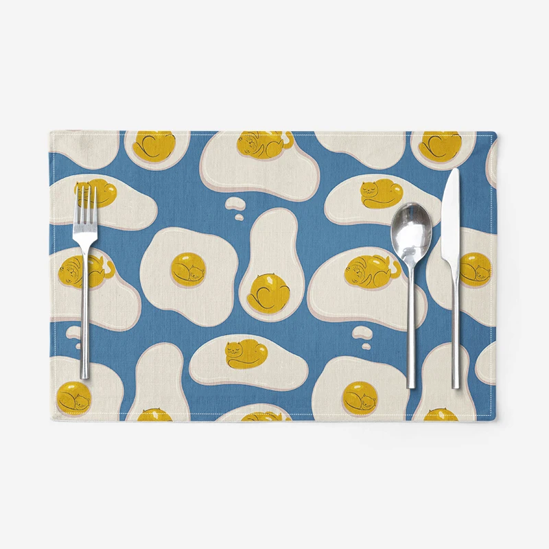 

Blue Cartoon Egg Fry Meal Mat Cotton Linen Art Napkin Heat Resistant Anti-Scald Waterproof Bowl Plate Mat for Primary Sch...
