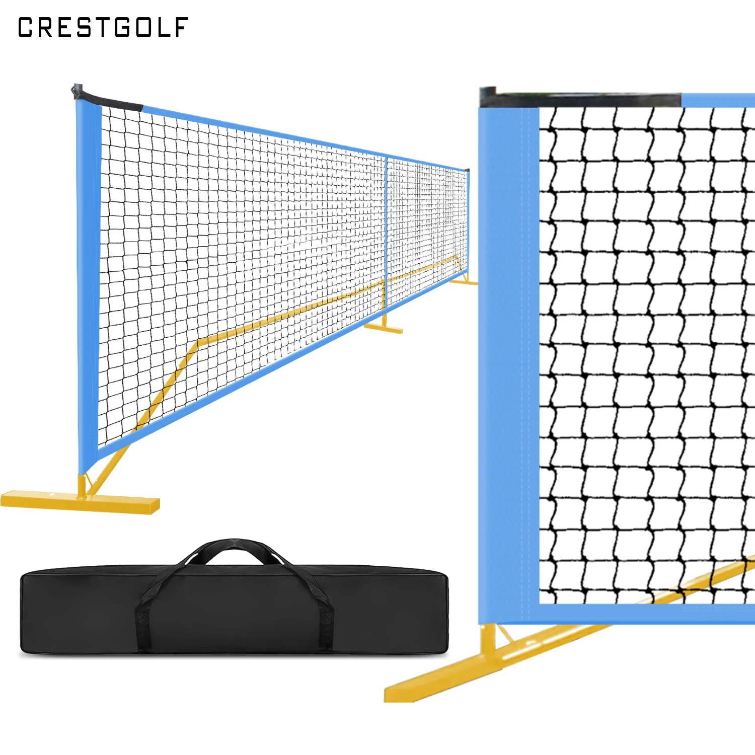 CRESTGOLF 휴대용 피클볼 네트, 견고한 금속 프레임, 나일론 네트, 피클볼 게임용 운반 가방, 22FT 길이