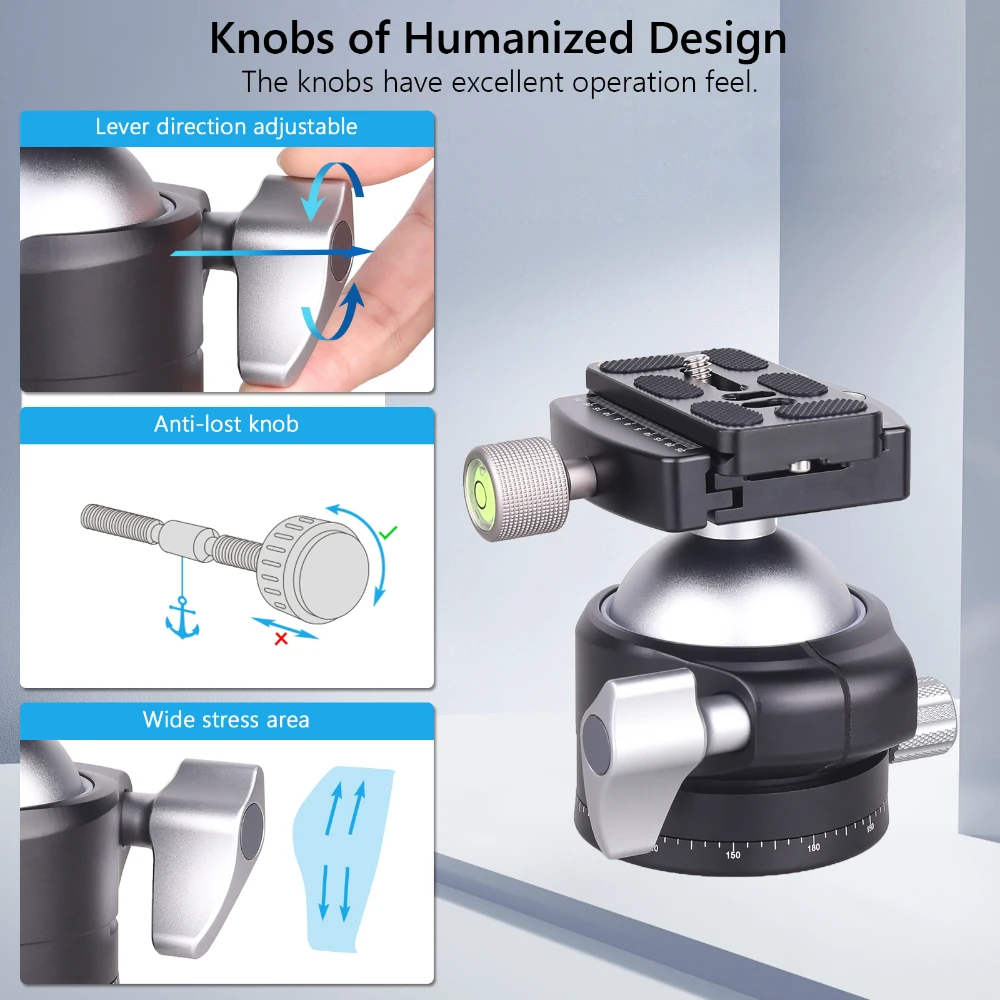 ARTCISE EB56 Low Profile Tripod Ball Head,56mm Ball All Metal CNC 360° Panorama BallHead for Digital SLR Cameras Max Load 40kg - Image 6