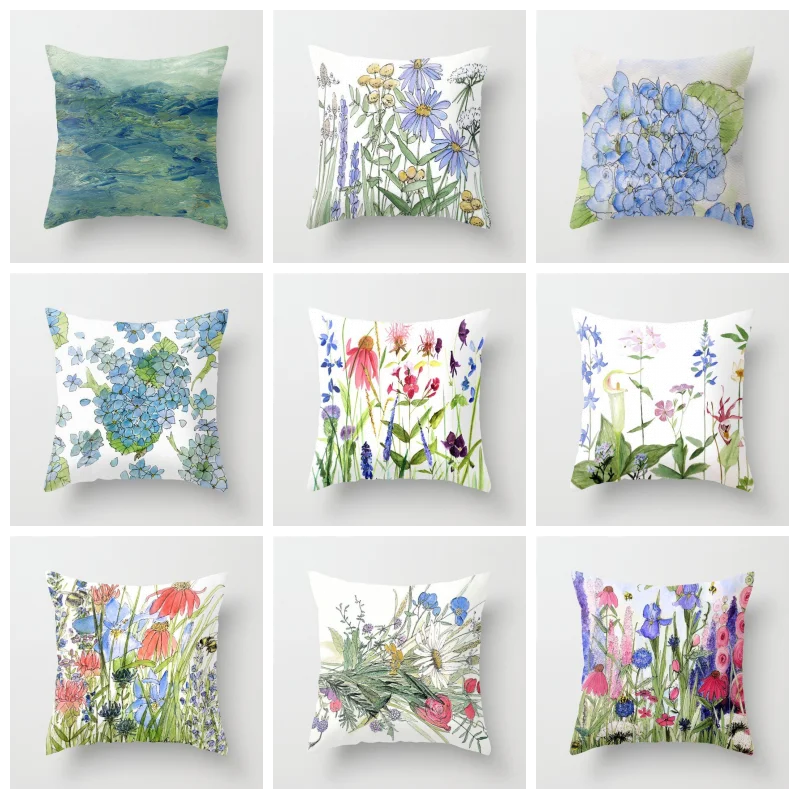 

Watercolor Flower Cushion Covers for Sofa Car Square Throw Pillow Cover Colorful Floral Home Office Decor Pillowcase