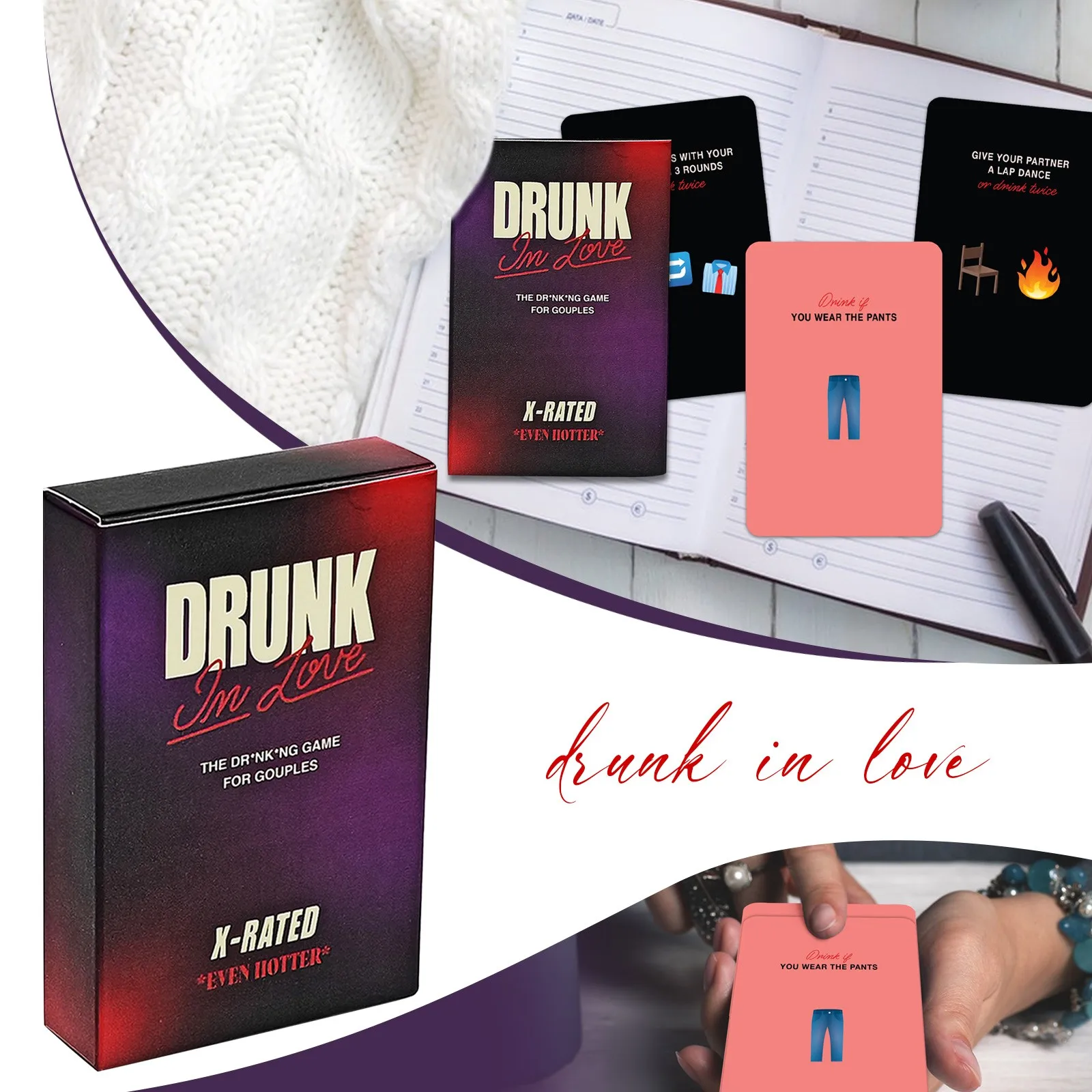Drunk In Love X-Rated ainda mais quente Jogo de cartas de casal para jogo noturno, desejo bêbado Cartões de festa Adultos Desafios e perguntas divertidas