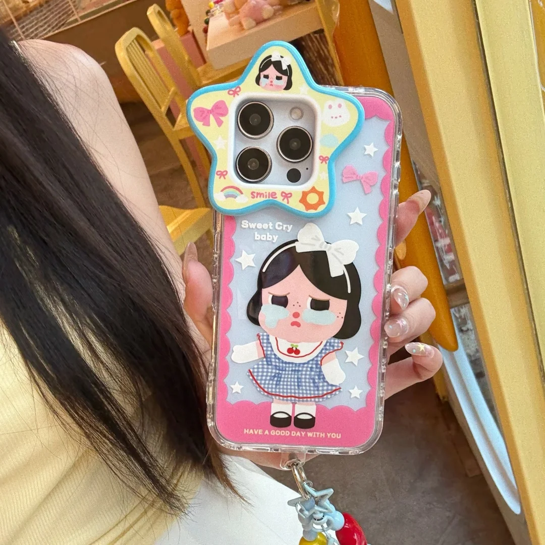 Simpatica custodia per bambino che piange con corda per appendere, anticaduta e antiscivolo, adatta per iPhone 16 Pro Max