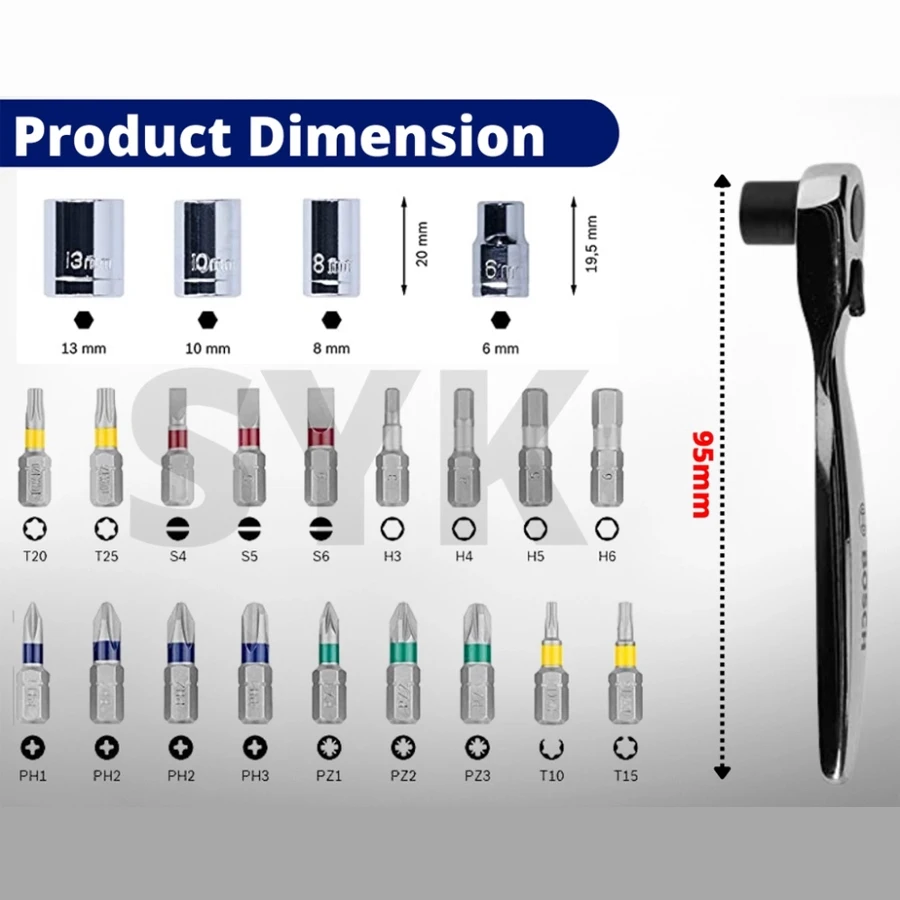 Bosch 26-in-1 Screw Driver Bit Sets with Tool Box Ratchet Adaptor Kit Set Screwdriver Accessories Bits Set NO.2607017407