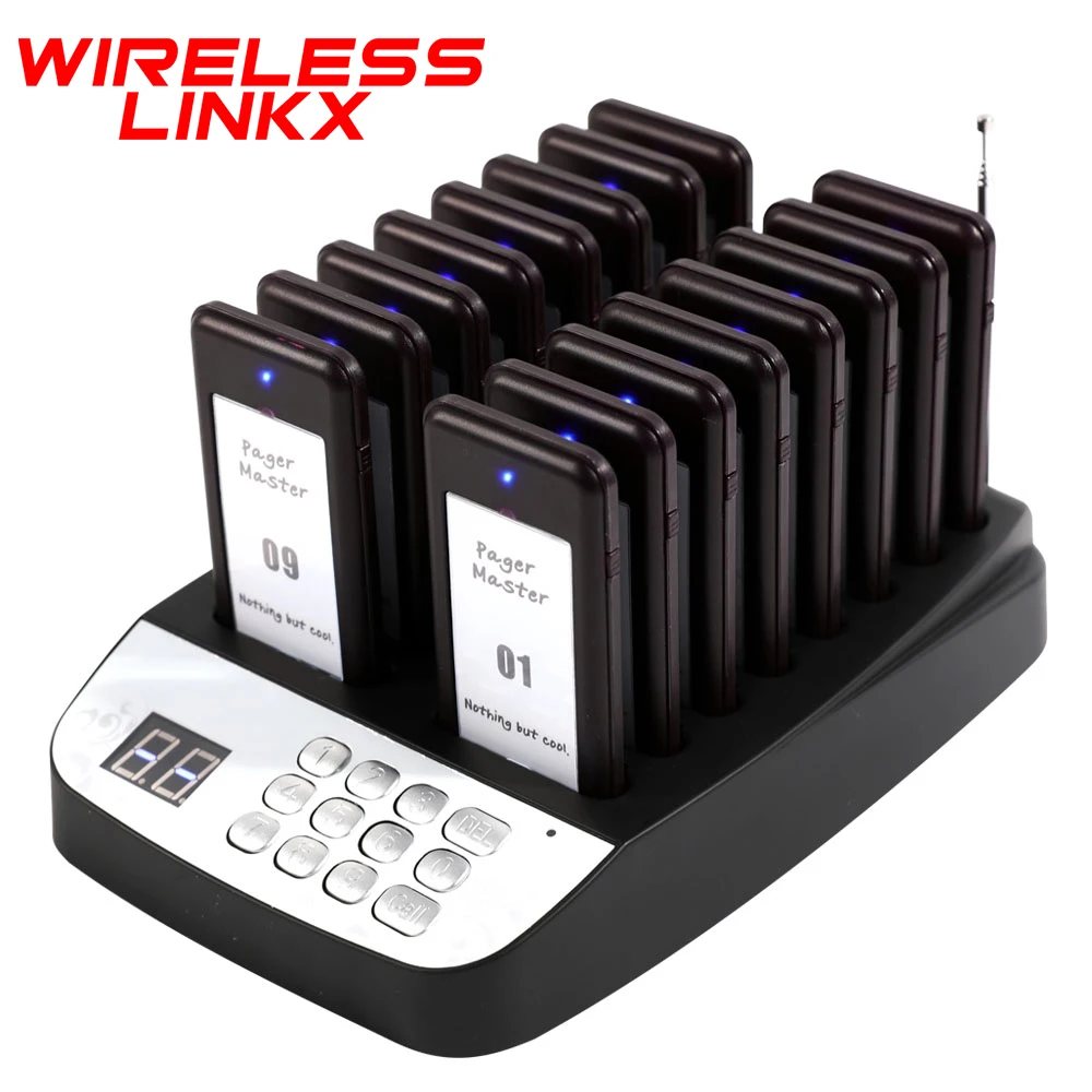 Wirelesslinkx Wireless Restaurant Pager System Queue Paging System 16 Beepers for Coffee Dessert Shop Food Truck Bar