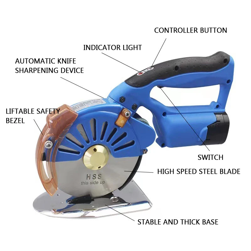 Rechargeable Electric Round Scissors Clothing Fabric Leather Thick Material Cutting Machine Lithium Battery Cutting Machine