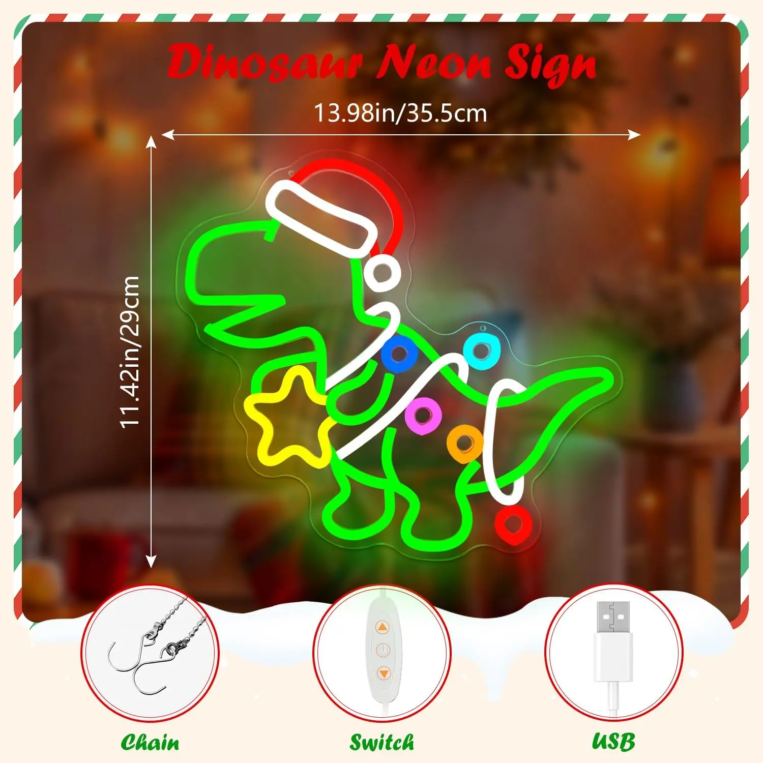 ﻿   عيد الميلاد ديناصور النيون تسجيل USB عكس الضوء LED ضوء النيون تسجيل جدار الفن الديكور ل غرفة نوم حفلة هدايا عيد الميلاد