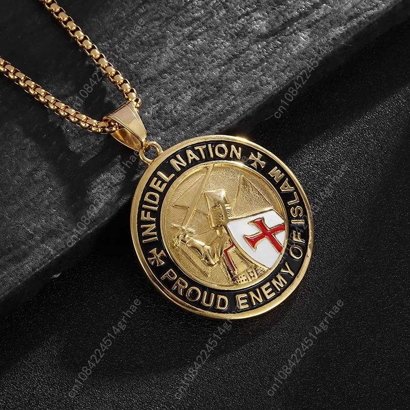뉴 온리즈다 쿨 남성용 펜던트 스테인리스 스틸 레드 아머 쉴드 기사단 십자군 십자가 목걸이 펑크 주얼리