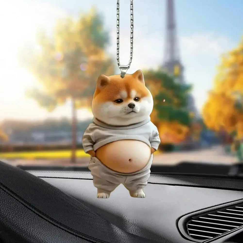 Fat Puppy Keychain 2D Flat Acrylic Cartoon Dog Ornament Car Mirror Backpacks Hanging Pendant for Home Decor