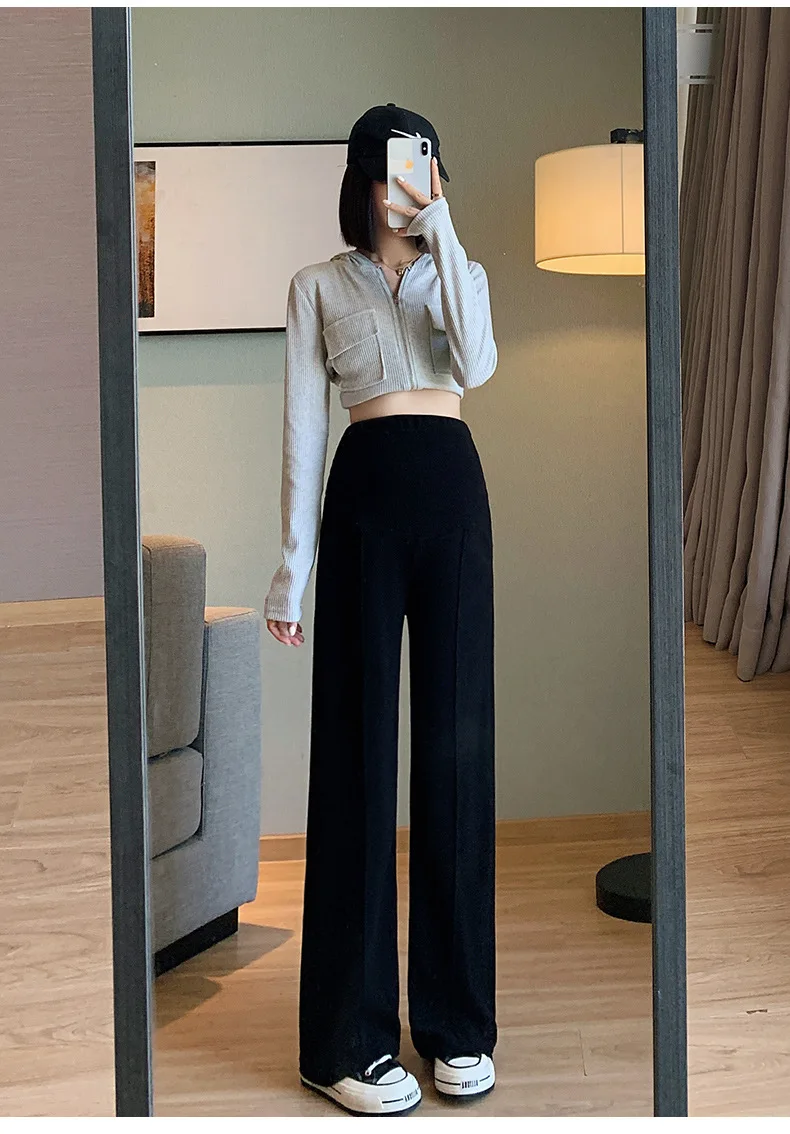 Autumn Winter Soft Cashmere Maternity Straight Pants Wide Leg Loose Straight Belly Trousers for Pregnant Women Pregnancy