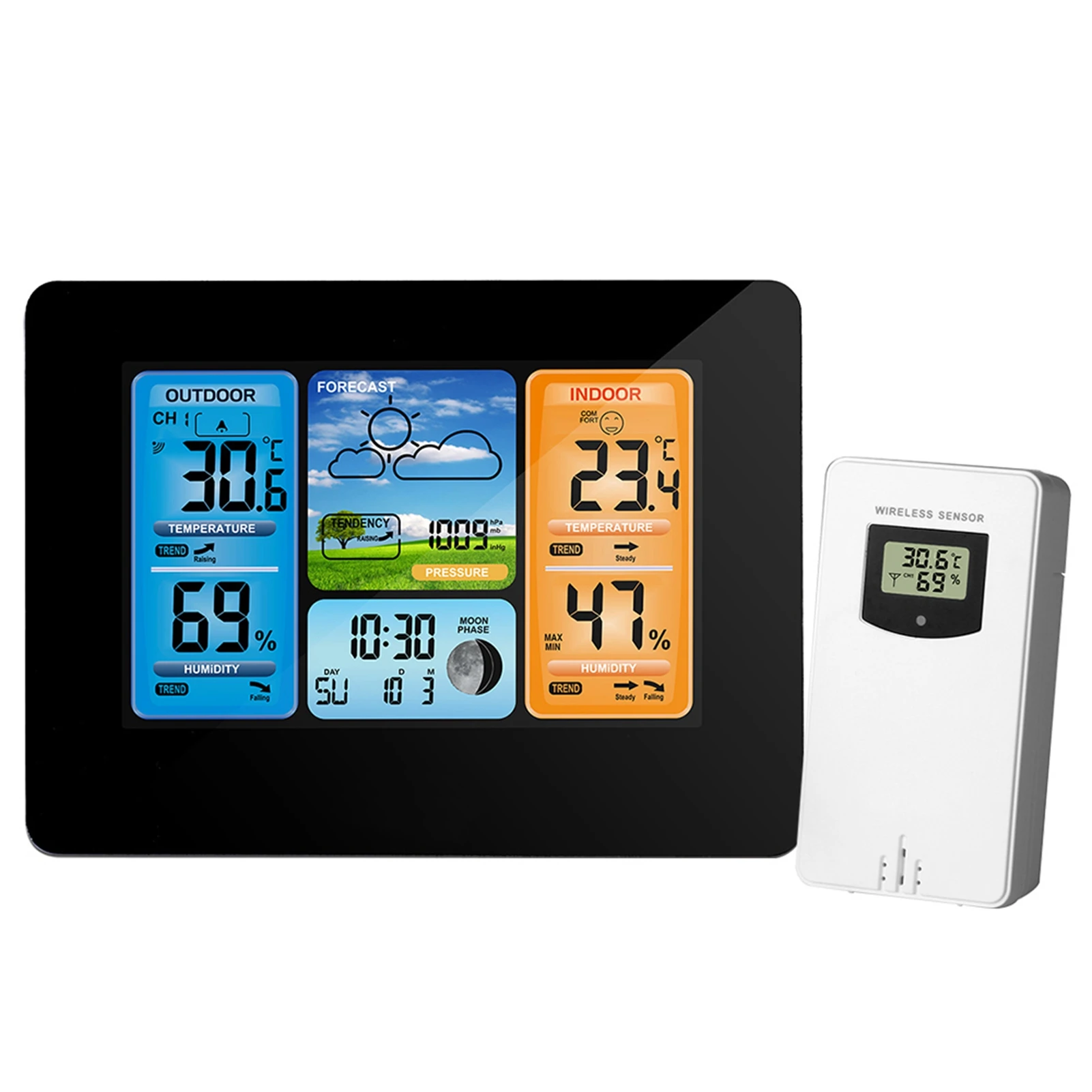 Indoor Outdoor Thermometer Wireless Weather Station with  Clock Temperature Humidity Meter HD Color Display Weather Thermometer