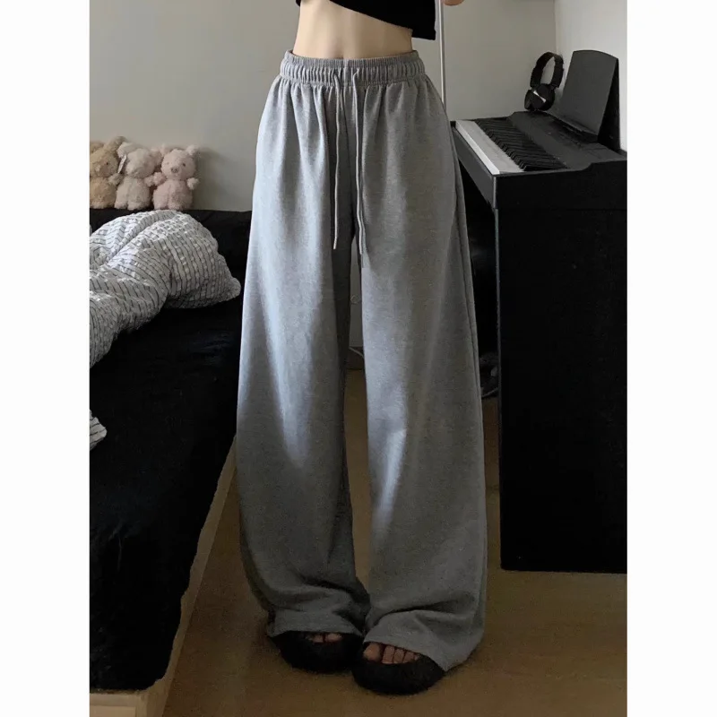 

American Style Lazy Low Waist Casual Sports Pants Female New Loose and Idle Wide Leg Sweatpants Figure Flattering Straight-Leg P