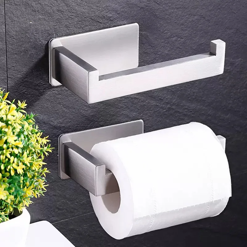 

Stainless Steel Toilet Roll Holder Self Adhesive in Bathroom Tissue Paper Holder Matte Black Finish Easy Installation No Screw
