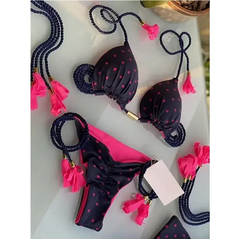 

2024 Swimsuit Women's Bikini Print Rope Print Swimsuit