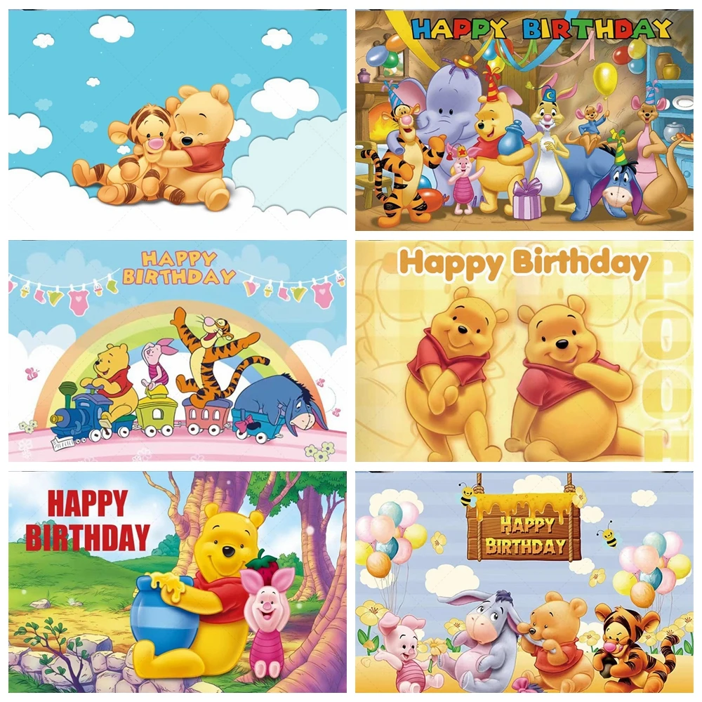 

Winnie The Pooh Girl Boy Birthday Decoration Background Theme Photography Studio Professional Background Props Banner Custom