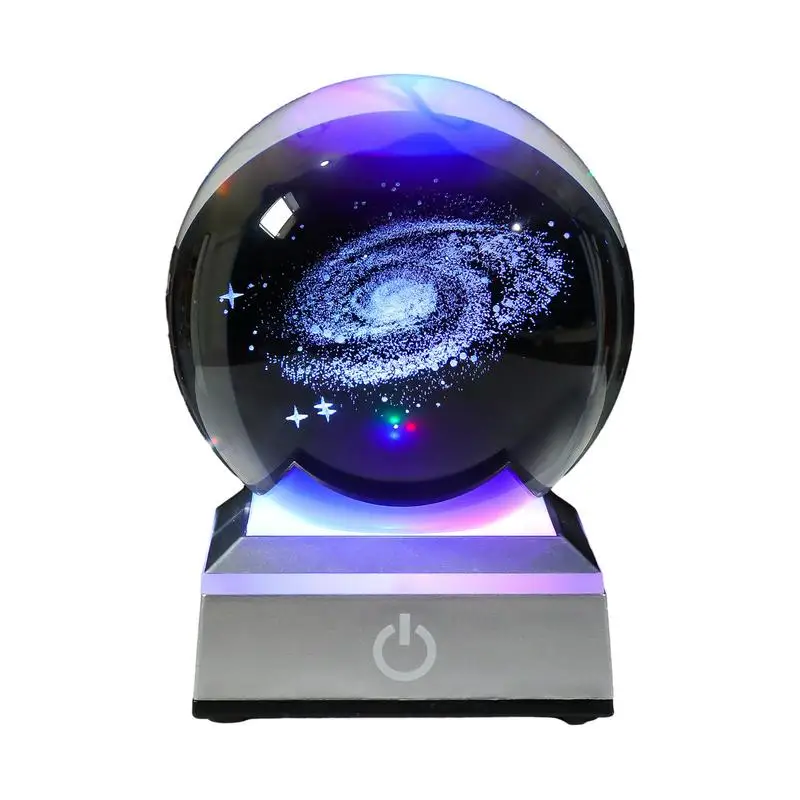 3D Crystal Ball Night Light Colorful Light Lamp Crystal Planet Solar System Galaxy Birthday Gift For Teens Boys Glass Sphere