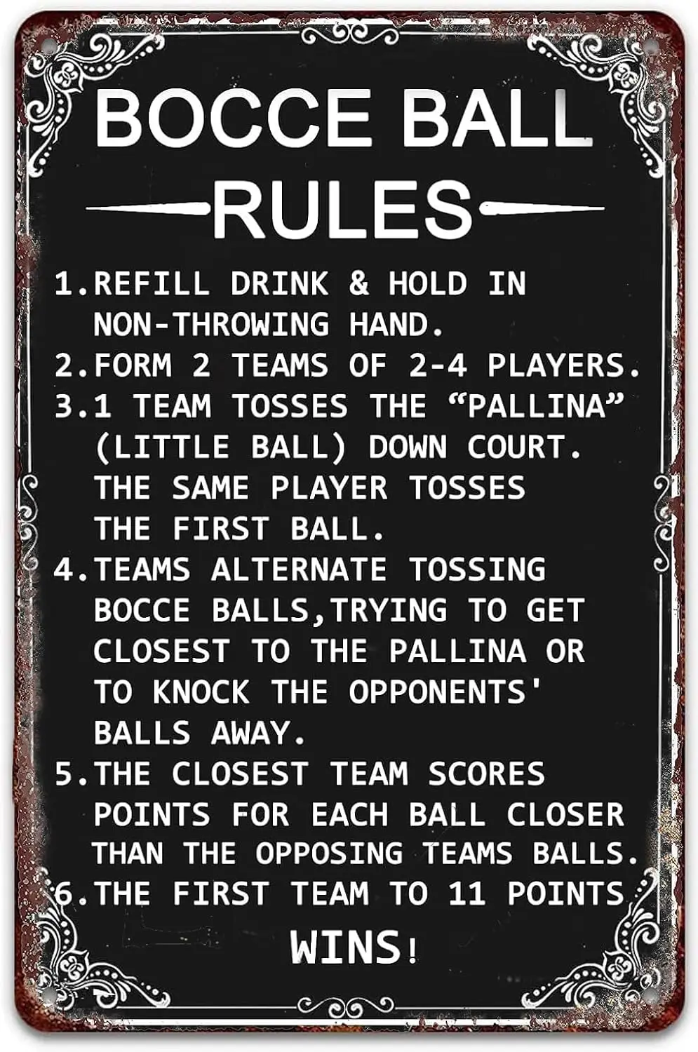 Bocce Ball Rules Funny Tin Sign Metal Signs Scoring Rules Men Poster Home Cafe Garage Man Cave Bar Farm Decor 8x12 Inch sign