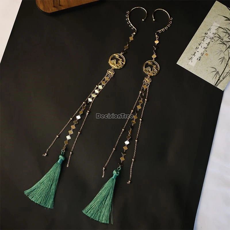 2025 new chinese ancient style hanfu accessory style long elegant tassel ear hangers earless earrings retro daily qipao earrings