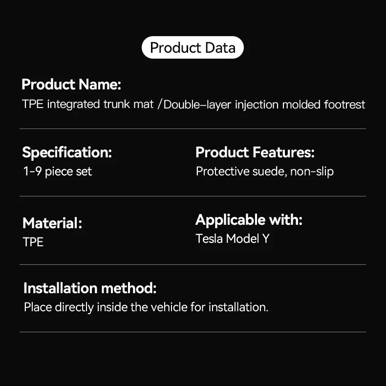 YZ TPE Auto-Fußmatten mit Metallpedalen für Tesla Model Y Juniper, integriertes Kofferraummatte-Set, wasserdicht, für alle Jahreszeiten geeignet. – Detail 18