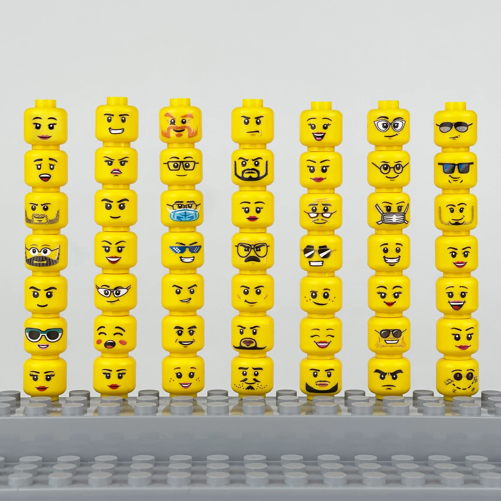 MOC Bricks Flesh Face Expression Yellow Head For Figure DIY Educational Building Blocks Toys For Children Gifts