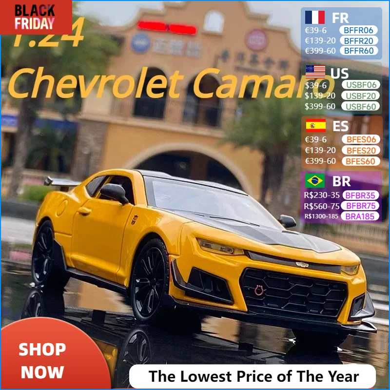 1:24 Chevrolet Camaro Alloy Diecast Sports Car Model Toy Simulation Vehicle Pull Back Toys For Children Gifts A327