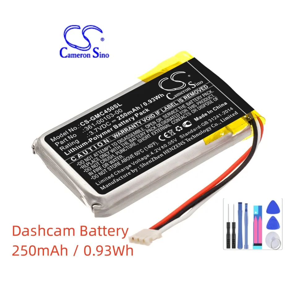 

Dashcam Battery For Garmin 361-00103-00 DashCam 45 Dash Cam 45 56 55 250mAh / 0.93Wh Black Li-Polymer 3.70V